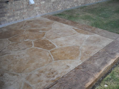 thin stamped overlay hand-cut flagstone